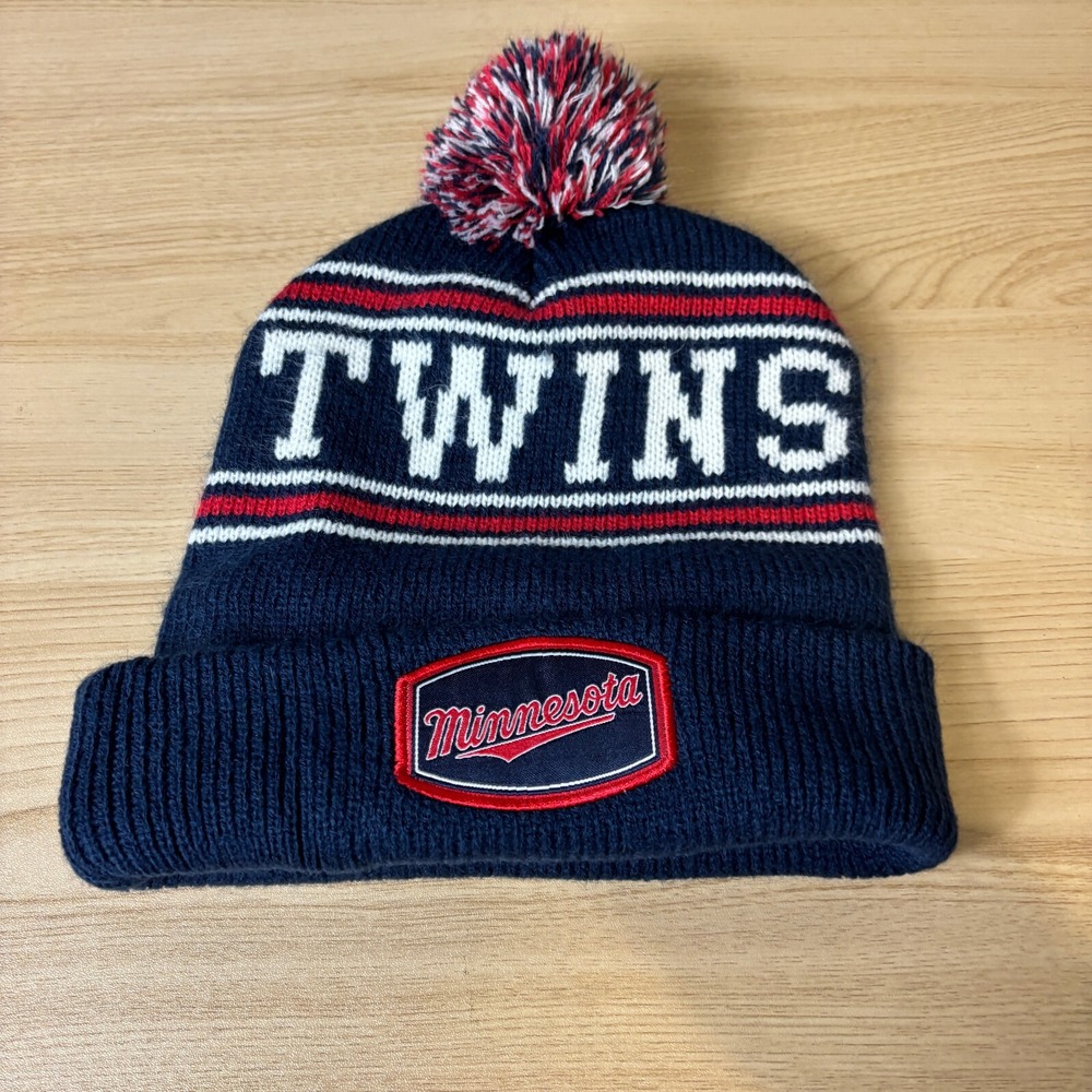 Minnesota Twins Hat Winter Cap Blue Black Beanie Pom Pom MLB Baseball